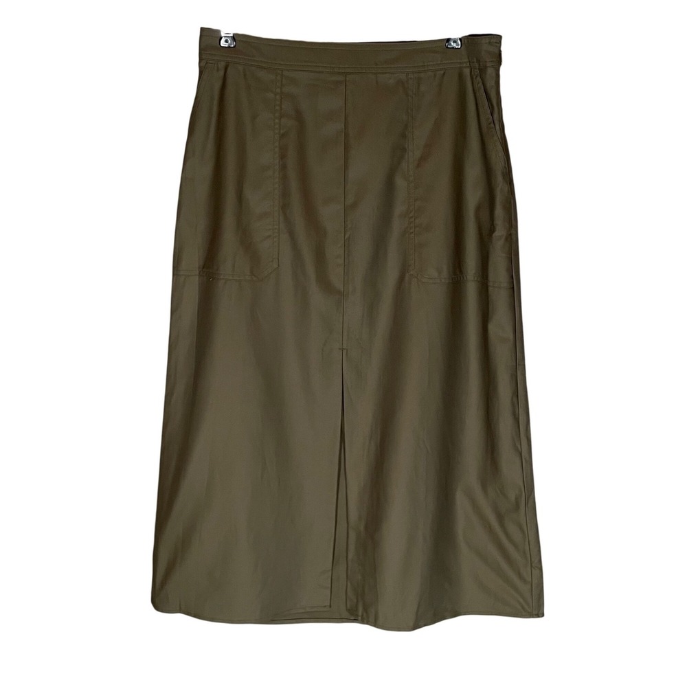 Banana Republic Olive Green Cotton Tencel Midi Utility Skirt Front Slit 8 NWT